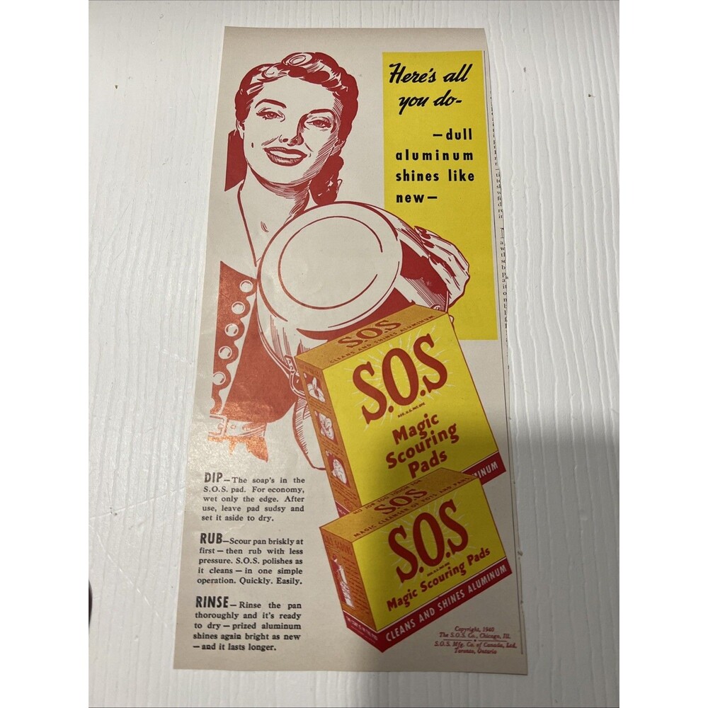 S.O.S. Magic Scouring Pads︱ Print Ad ︱1940︱Advertisement